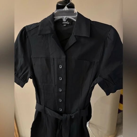 Mod X Black Puff Sleeve Button-Up Ankle Jogger Jumpsuit XS XSmall - Picture 2 of 9